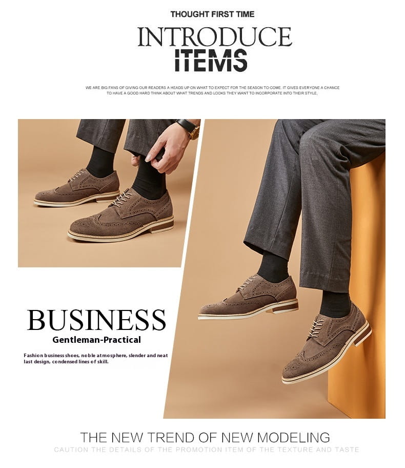 New Spring And Summer Genuine Leather Cow Suede Brogue Formal Business Men’s Leather Shoes