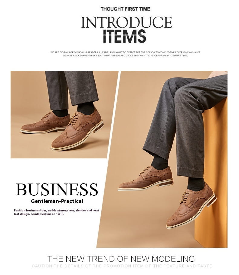 New Spring And Summer Genuine Leather Cow Suede Brogue Formal Business Men’s Leather Shoes