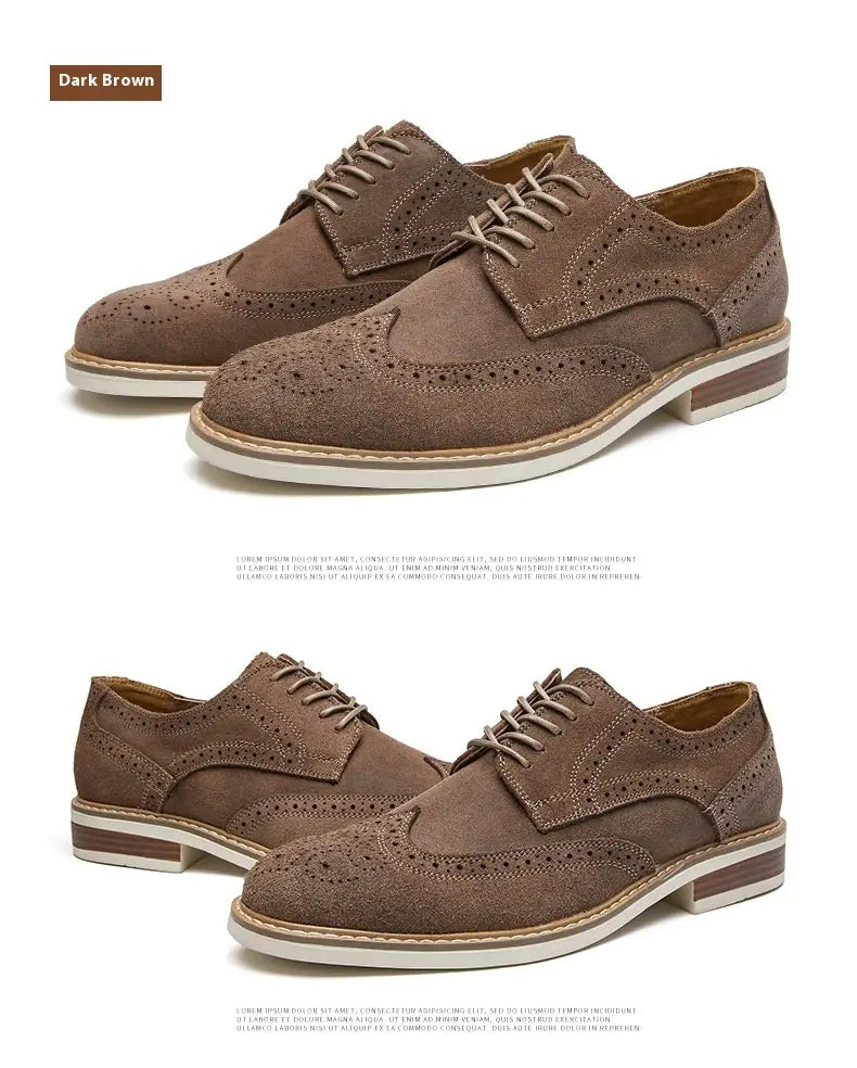 New Spring And Summer Genuine Leather Cow Suede Brogue Formal Business Men’s Leather Shoes