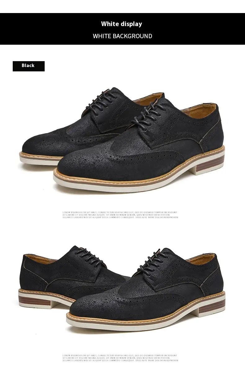 New Spring And Summer Genuine Leather Cow Suede Brogue Formal Business Men’s Leather Shoes
