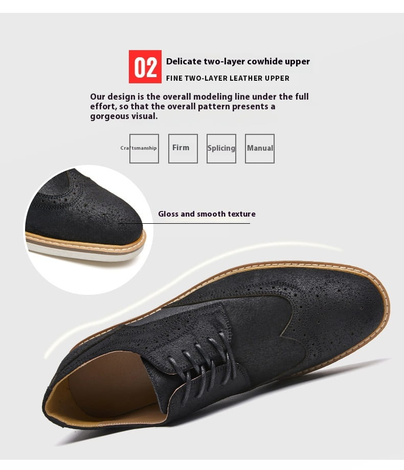 New Spring And Summer Genuine Leather Cow Suede Brogue Formal Business Men’s Leather Shoes