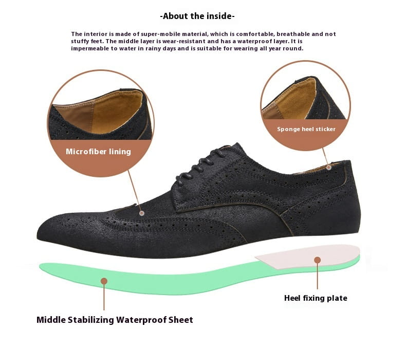 New Spring And Summer Genuine Leather Cow Suede Brogue Formal Business Men’s Leather Shoes