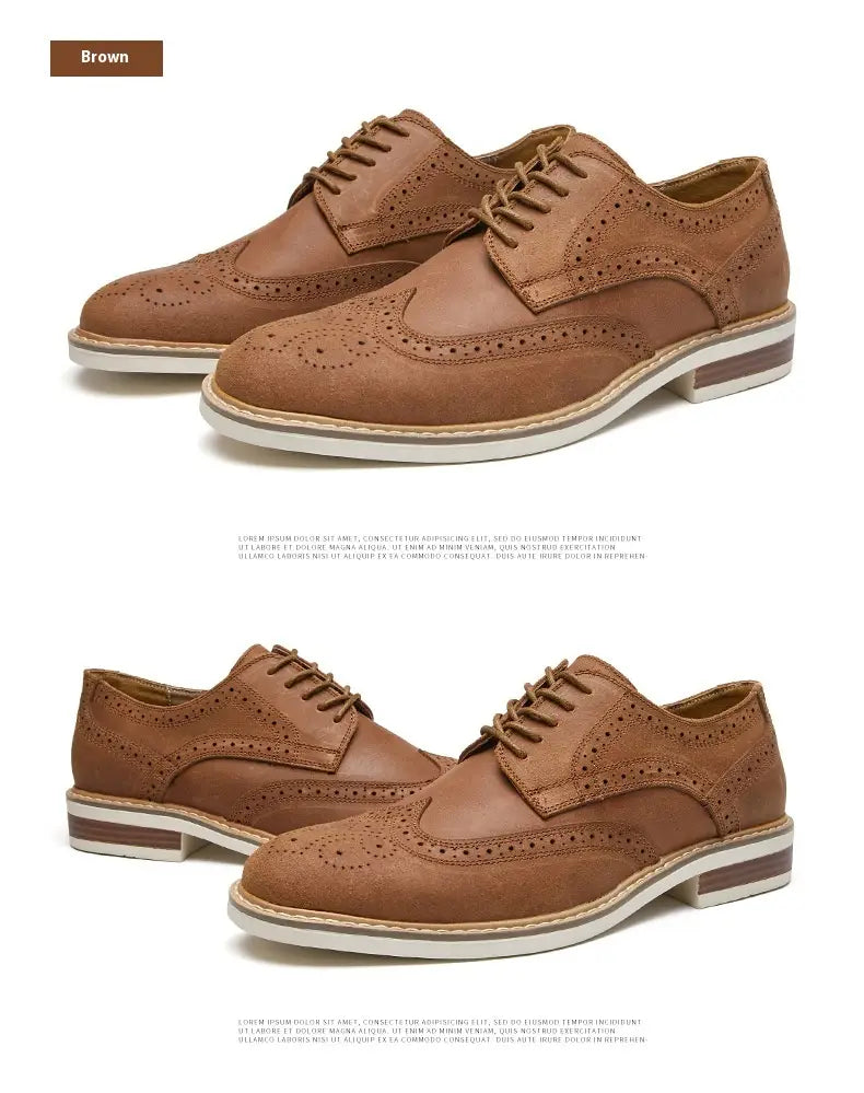New Spring And Summer Genuine Leather Cow Suede Brogue Formal Business Men’s Leather Shoes
