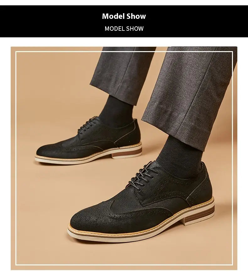 New Spring And Summer Genuine Leather Cow Suede Brogue Formal Business Men’s Leather Shoes