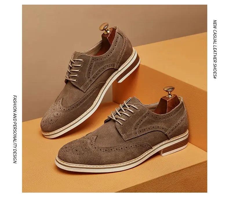 New Spring And Summer Genuine Leather Cow Suede Brogue Formal Business Men’s Leather Shoes