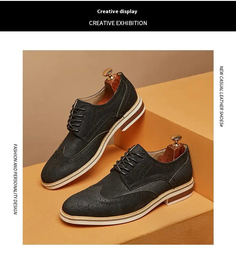 New Spring And Summer Genuine Leather Cow Suede Brogue Formal Business Men’s Leather Shoes