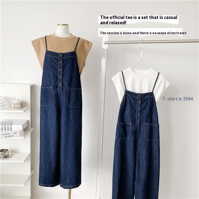 High Waist Slimming Denim Suspender Pants For Women