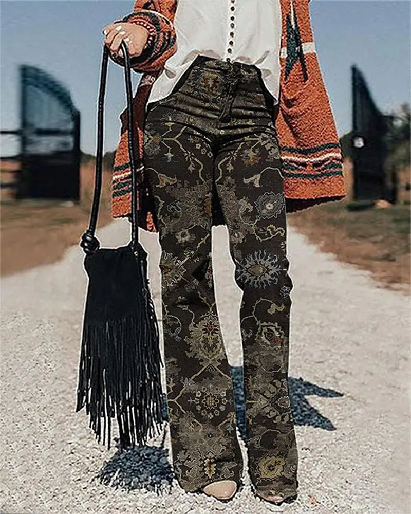 Women’s Pants 3D Printed Wide-leg Pants Loose Casual