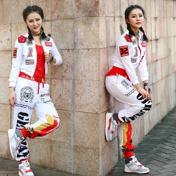 American Sports Pants Female Digital Floral Print Casual Jumpsuit Loose