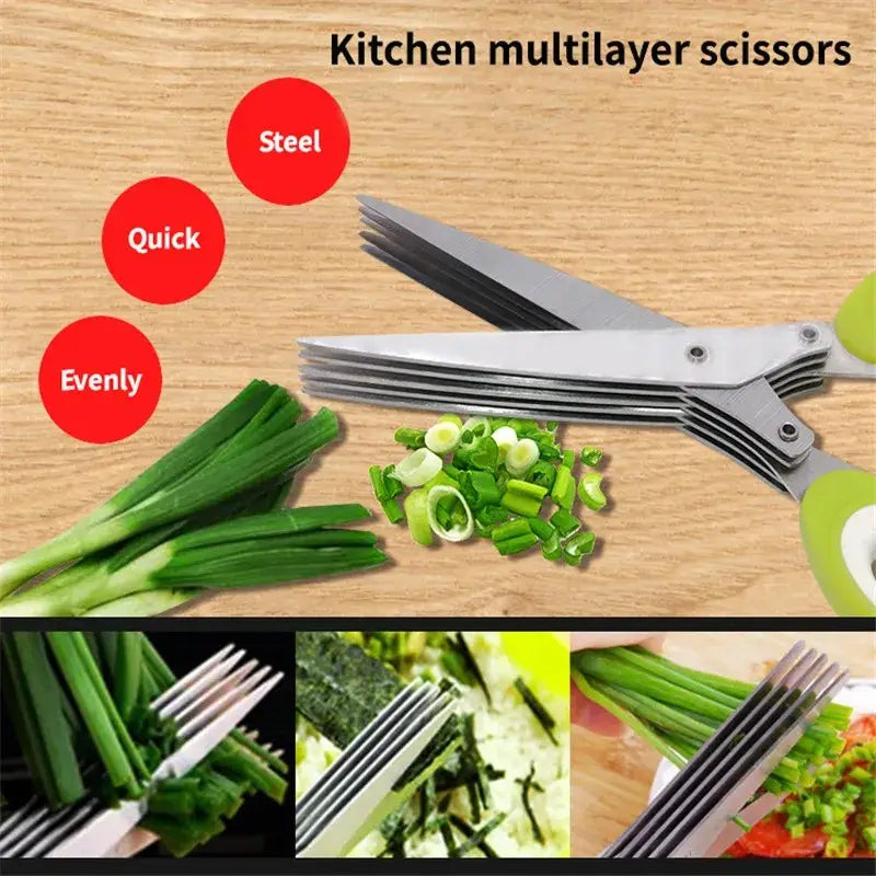 Multifunctional Multi-layer Green Onion Scissors Stainless Steel Onion Cutting Knife Herb Seaweed Spice Scissors