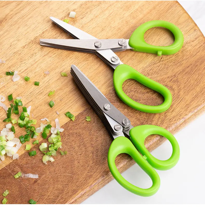 Multifunctional Multi-layer Green Onion Scissors Stainless Steel Onion Cutting Knife Herb Seaweed Spice Scissors