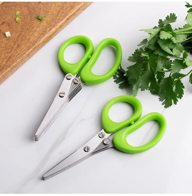 Multifunctional Multi-layer Green Onion Scissors Stainless Steel Onion Cutting Knife Herb Seaweed Spice Scissors