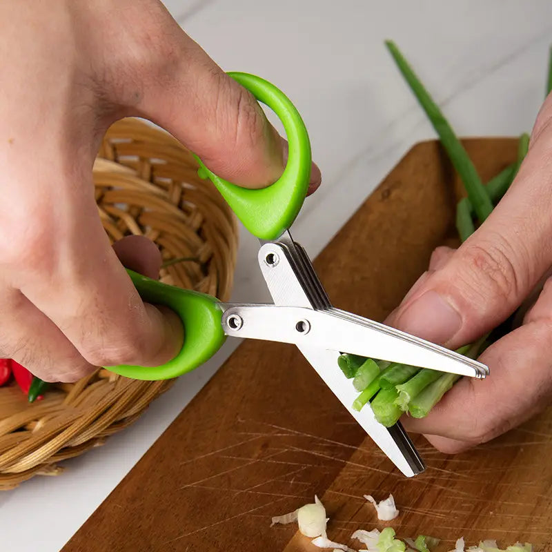 Multifunctional Multi-layer Green Onion Scissors Stainless Steel Onion Cutting Knife Herb Seaweed Spice Scissors