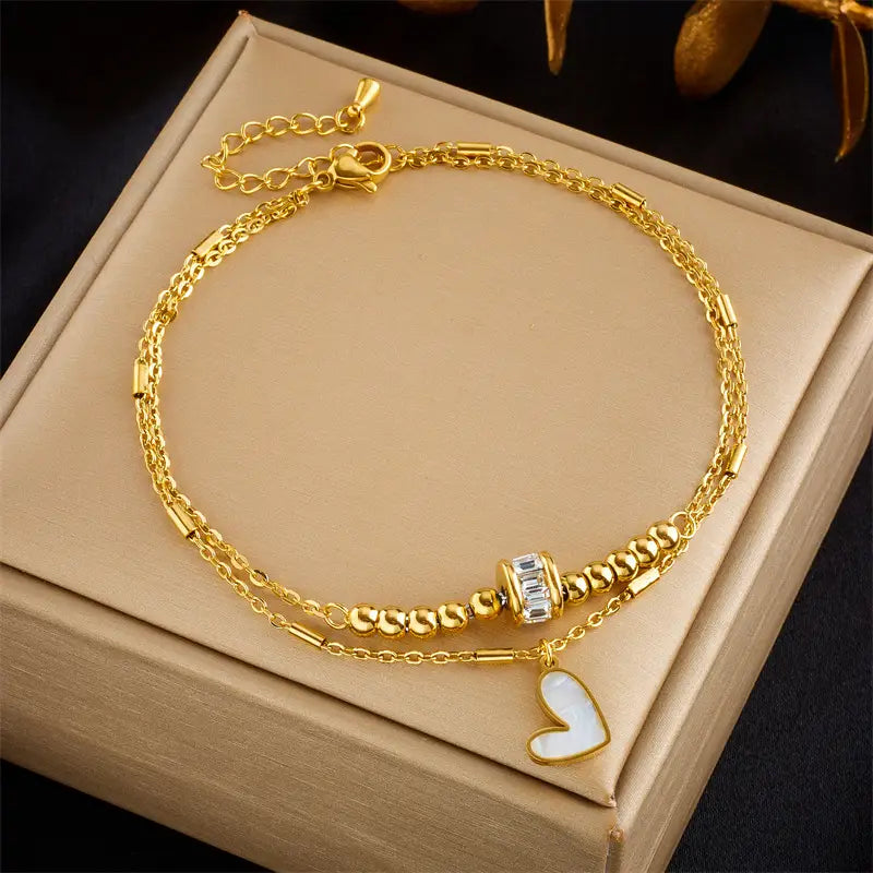 Fashion Jewelry Boho Classic Love Heart Ankle Chain Double Layer Chain Bracelet Anklet Charm Tassel Leg Chain On Foot