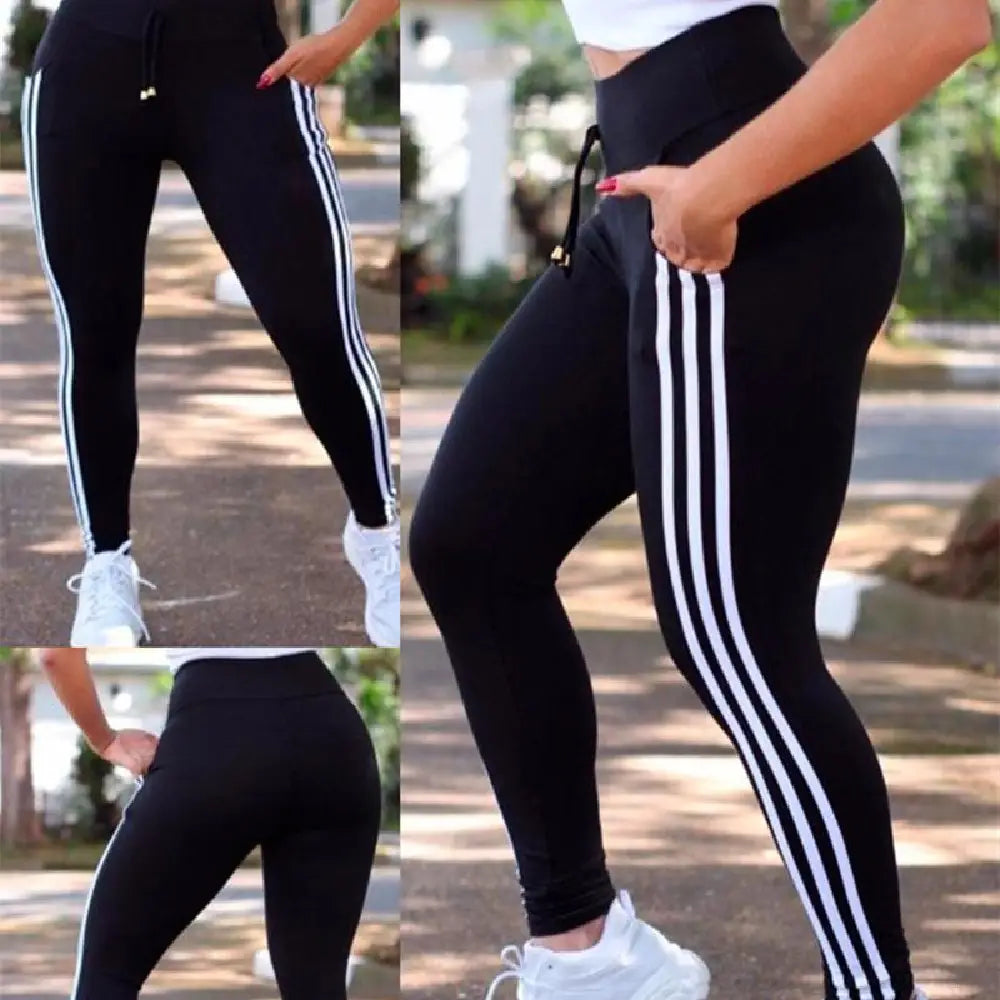 Women’s Striped Stitching Casual Sports Pants