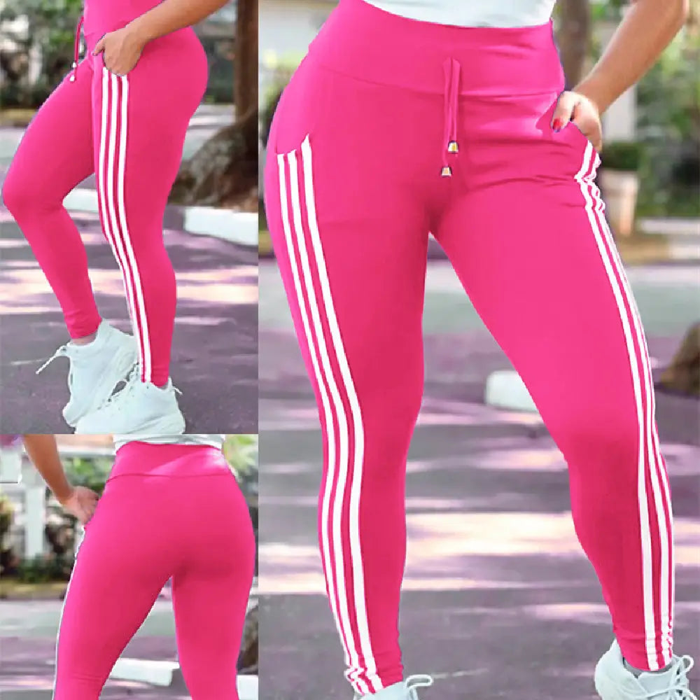 Women’s Striped Stitching Casual Sports Pants