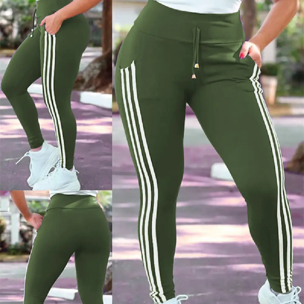 Women’s Striped Stitching Casual Sports Pants