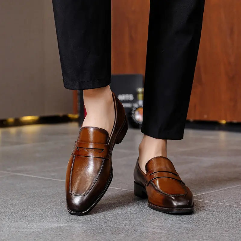 Men’s Leather Shoes Business First Layer Cowhide Lazy