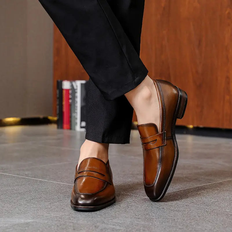 Men’s Leather Shoes Business First Layer Cowhide Lazy
