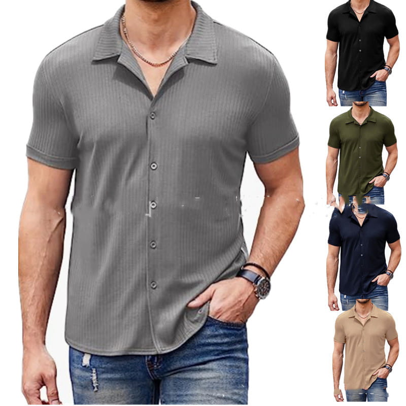 Casual Collar Short Sleeve Polo Shirt With Button Men’s Cotton Blend Shirt