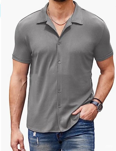 Casual Collar Short Sleeve Polo Shirt With Button Men’s Cotton Blend Shirt