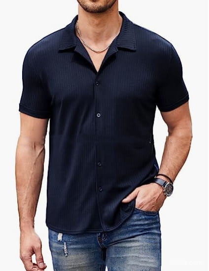 Casual Collar Short Sleeve Polo Shirt With Button Men’s Cotton Blend Shirt