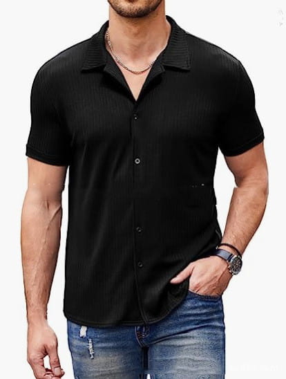 Casual Collar Short Sleeve Polo Shirt With Button Men’s Cotton Blend Shirt