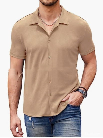 Casual Collar Short Sleeve Polo Shirt With Button Men’s Cotton Blend Shirt
