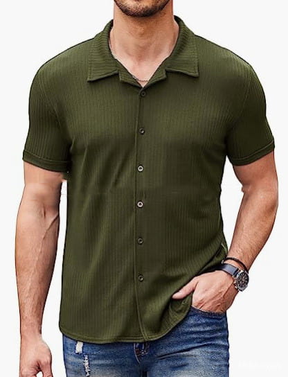 Casual Collar Short Sleeve Polo Shirt With Button Men’s Cotton Blend Shirt