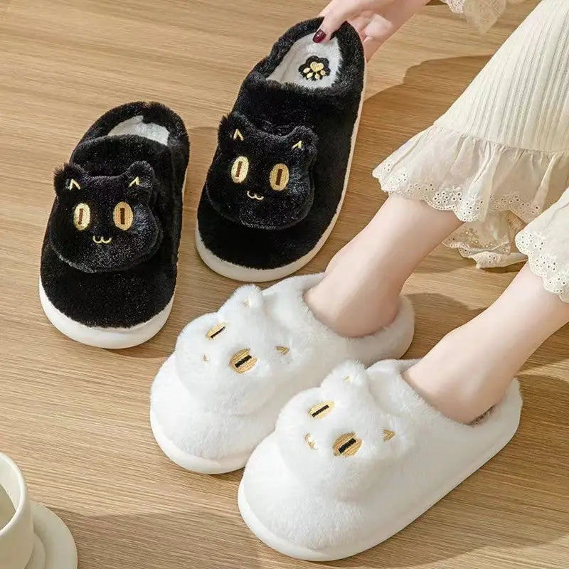 Cotton Slippers Plush Cartoon Cat Platform Non-slip Slippers