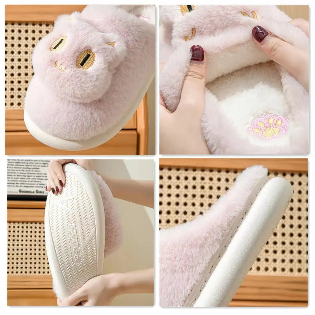 Cotton Slippers Plush Cartoon Cat Platform Non-slip Slippers