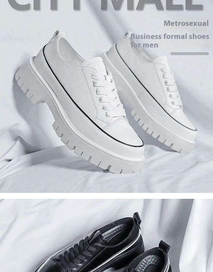 Round Toe Color-blocking Stitching Low Heel Platform Casual Shoes