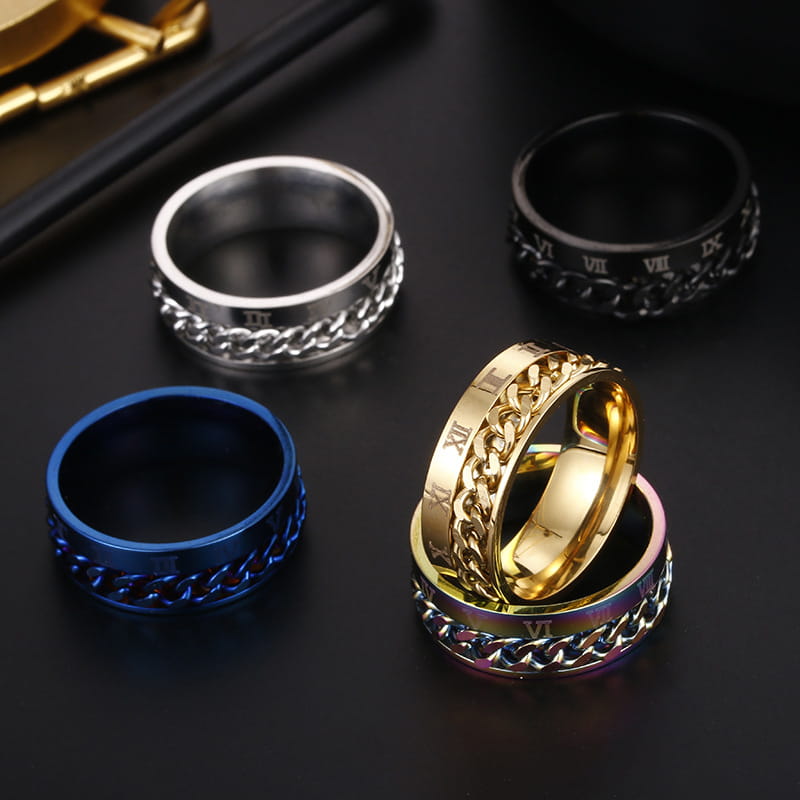 Roman Letter Rotatable Chain Rings Men