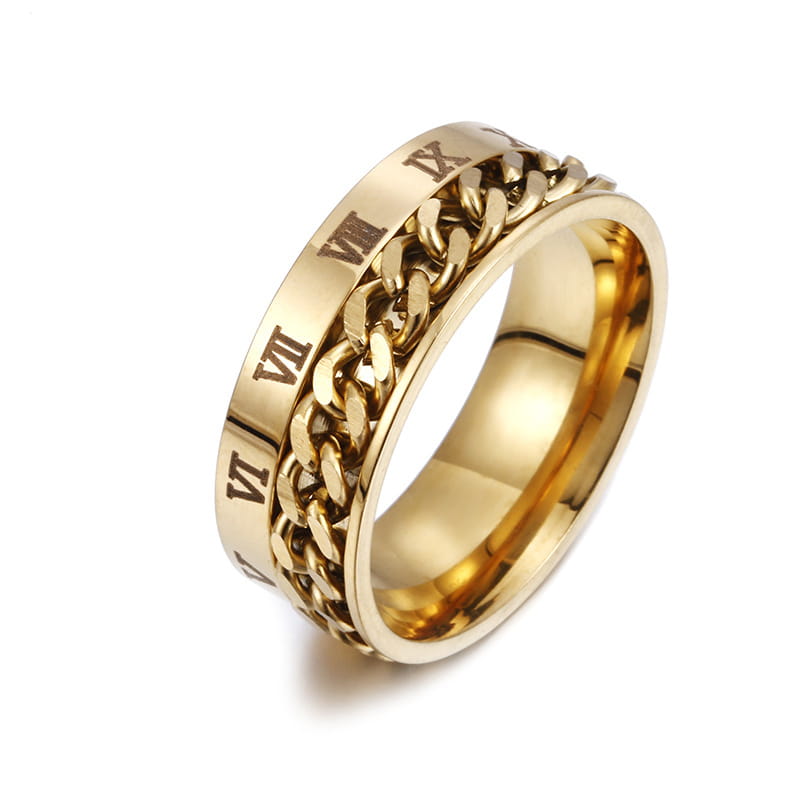 Roman Letter Rotatable Chain Rings Men