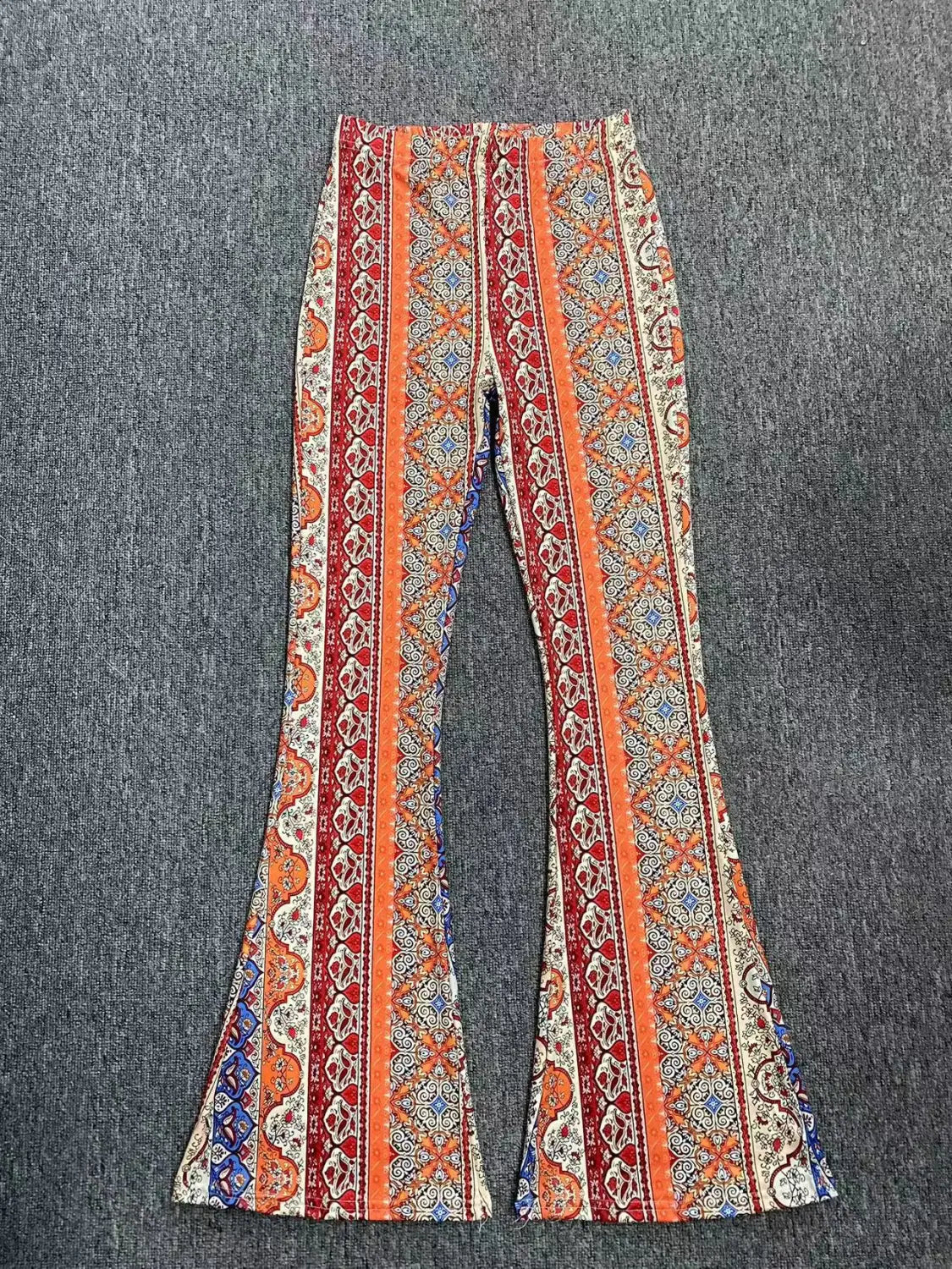 Meilaoshi New Bohemian Style Bell-bottom Pants Women’s Ethnic Style Fashion Casual Stretch