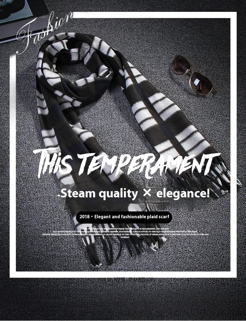 Autumn And Winter Black And White Plaid Plus-sized Thickening Thermal Men’s And Women’s Scarf