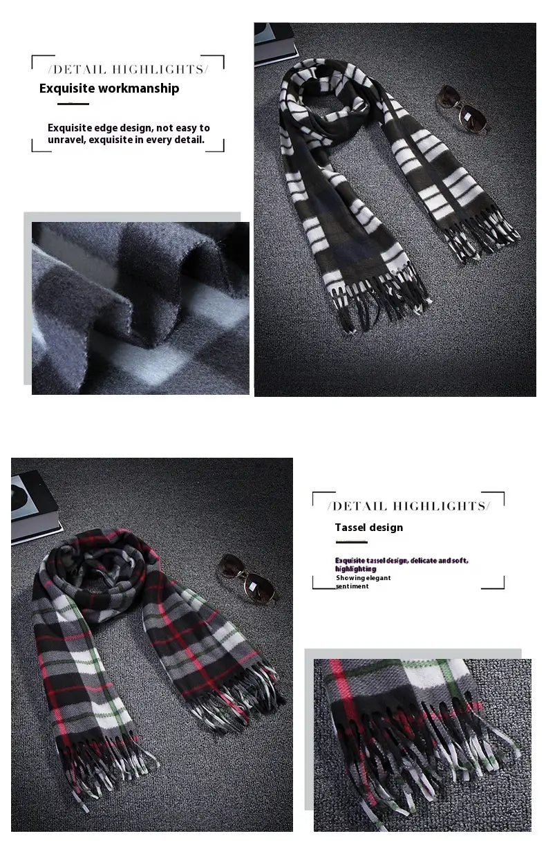 Autumn And Winter Black And White Plaid Plus-sized Thickening Thermal Men’s And Women’s Scarf