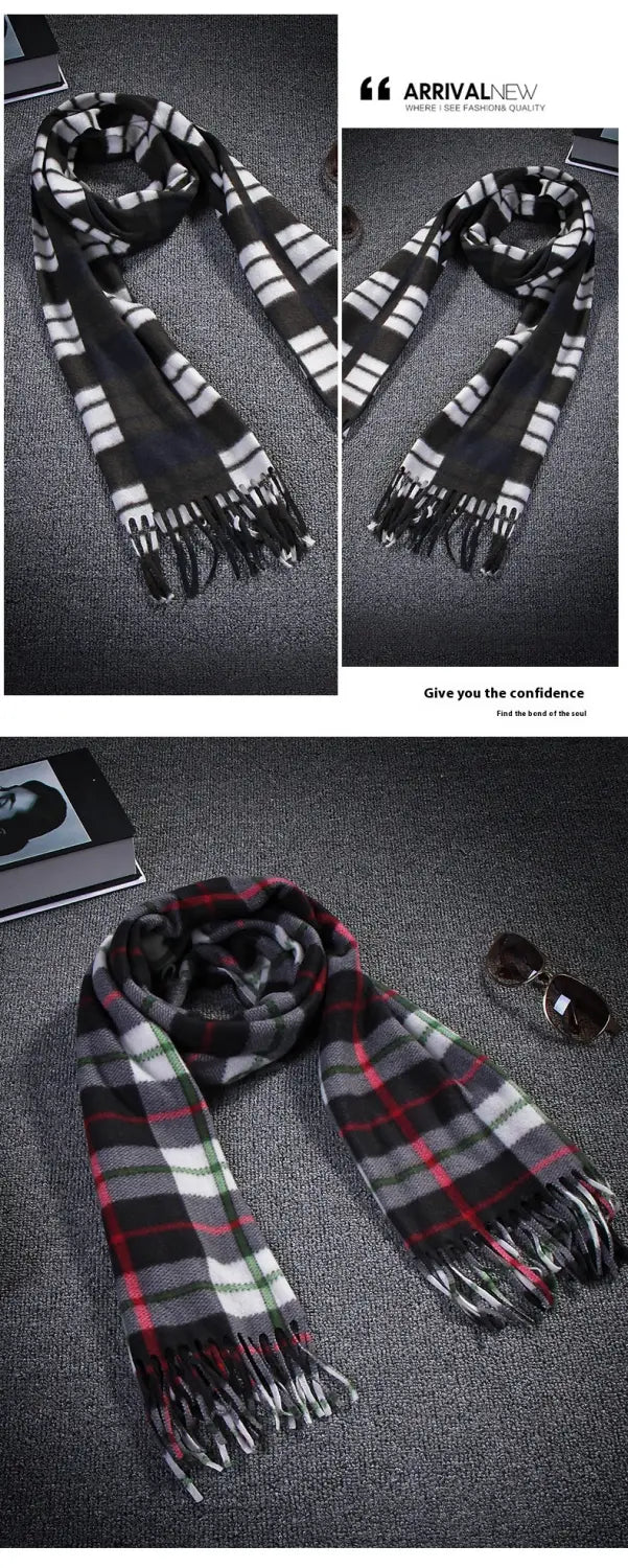 Autumn And Winter Black And White Plaid Plus-sized Thickening Thermal Men’s And Women’s Scarf