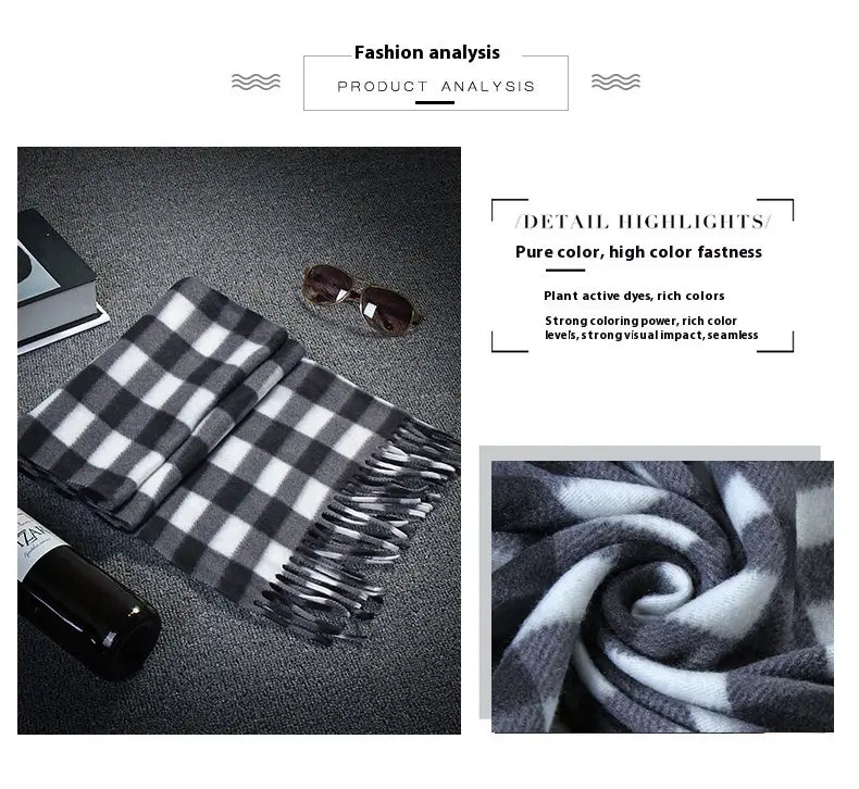 Autumn And Winter Black And White Plaid Plus-sized Thickening Thermal Men’s And Women’s Scarf