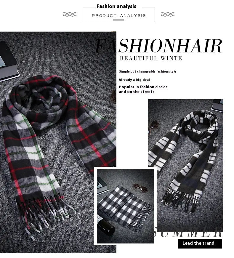 Autumn And Winter Black And White Plaid Plus-sized Thickening Thermal Men’s And Women’s Scarf