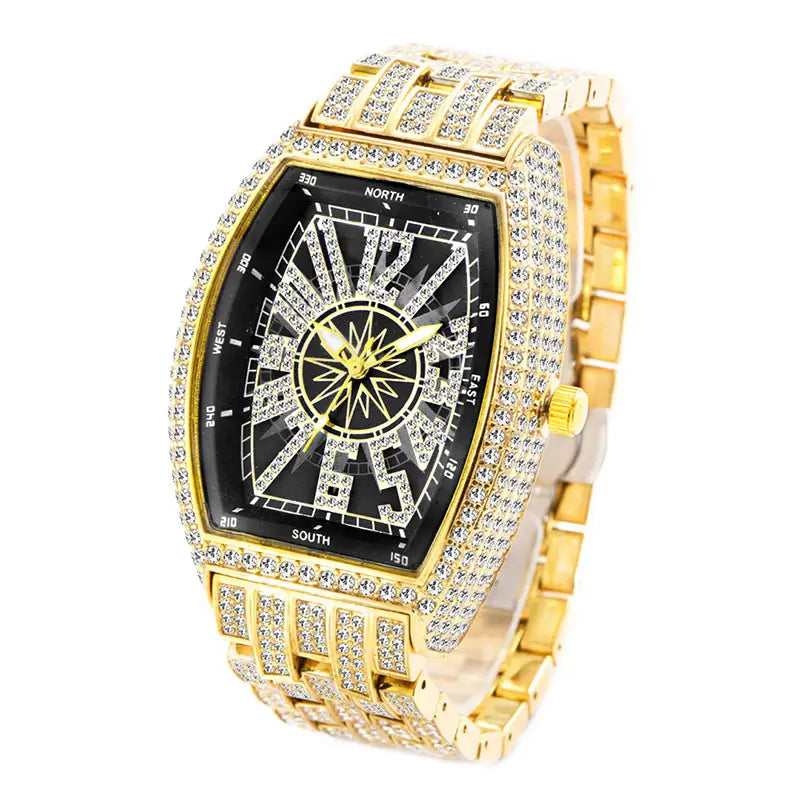 Fashion Personality Full Diamond Barrel Digital Men’s Watch