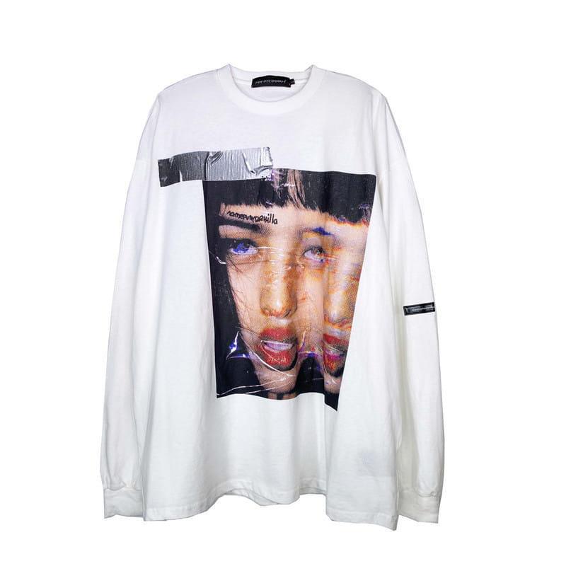 Mourning Character Head Print Long-sleeved T-shirt Men