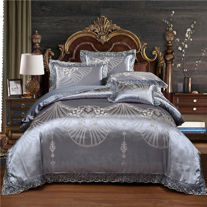 Jacquard Cotton Four-Piece Wedding Duvet Cover Cotton Bed Sheet Silk Satin