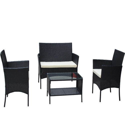 Rattan Patio Furniture 4 Piece Set Outdoor Patio Cushioned Seat