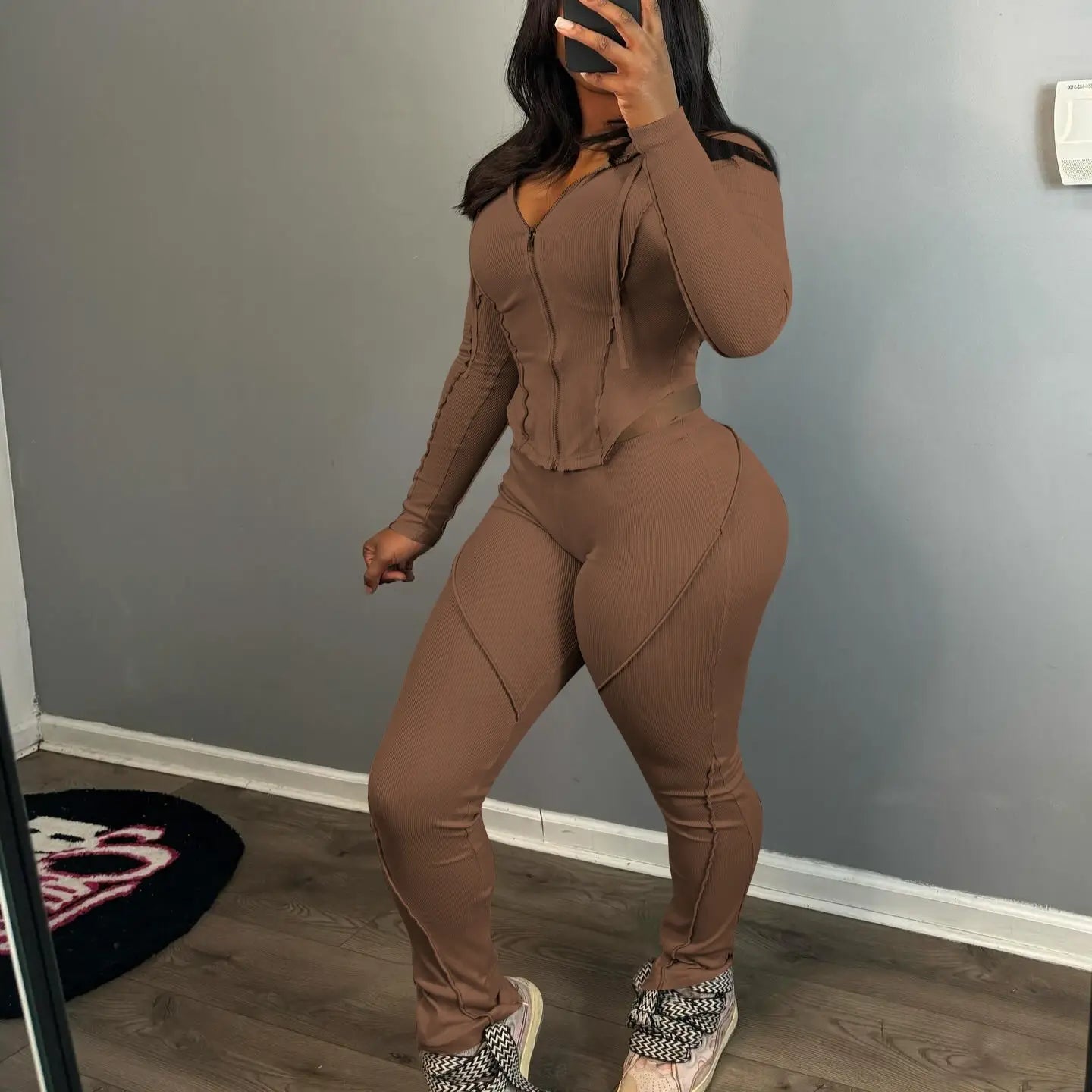 Women’s Fashion Threaded Hooded Two-piece Set