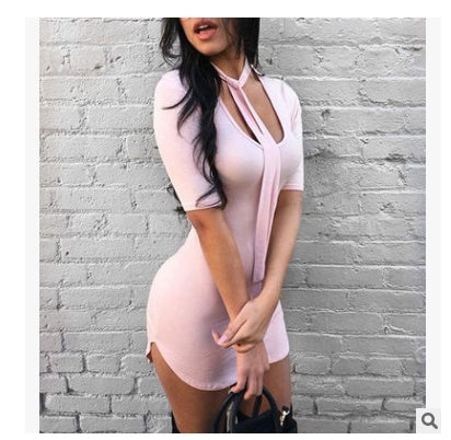 Europe and the United States sexy nightclubs irregular package hips dew round neck explosions women's dress