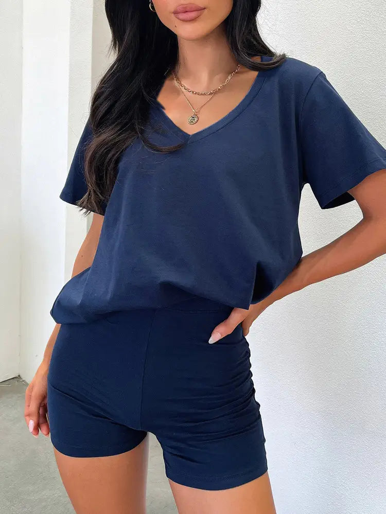 V-neck Casual Temperament Pure Color Fashion Suit