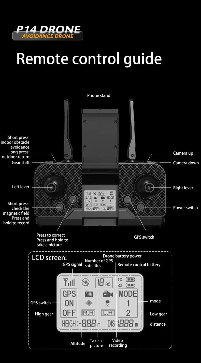 P14 Drone Long Endurance HD Aerial Photography Five Surface Obstacle Avoidance Quadcopter GPS Auto-Return Remote