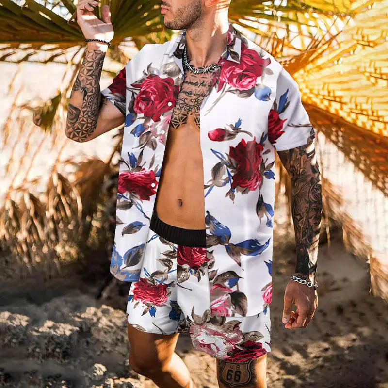Retro Loose Suit Men’s Personality Beach Shirt Short Sleeve Men