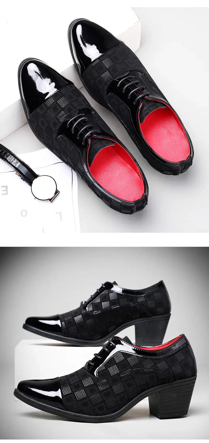 Thick Heel Pointy Toe Leather Shoes For Men